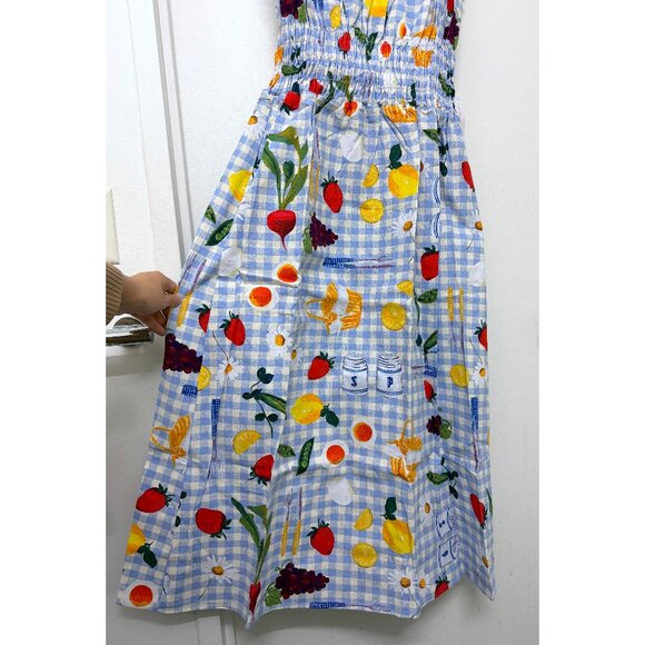 NWT Lisa Says Gah Annie Picnic Alfresco Print Maxi Dress Blue Gingham Food 2XL - Picture 7 of 11